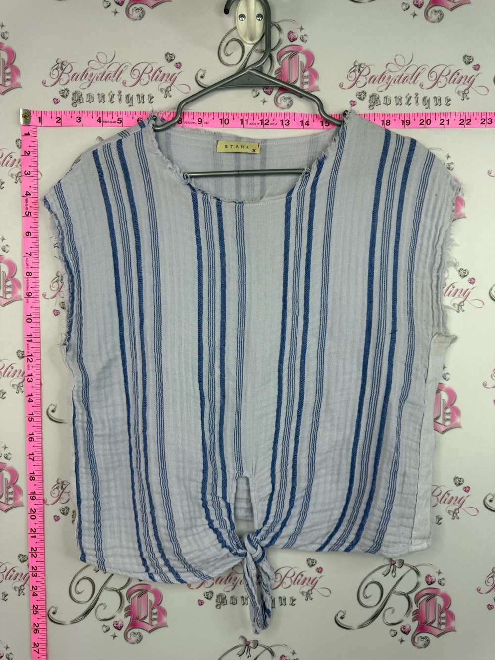 Star X tshirt striped light cotton Blue Striped tie up front